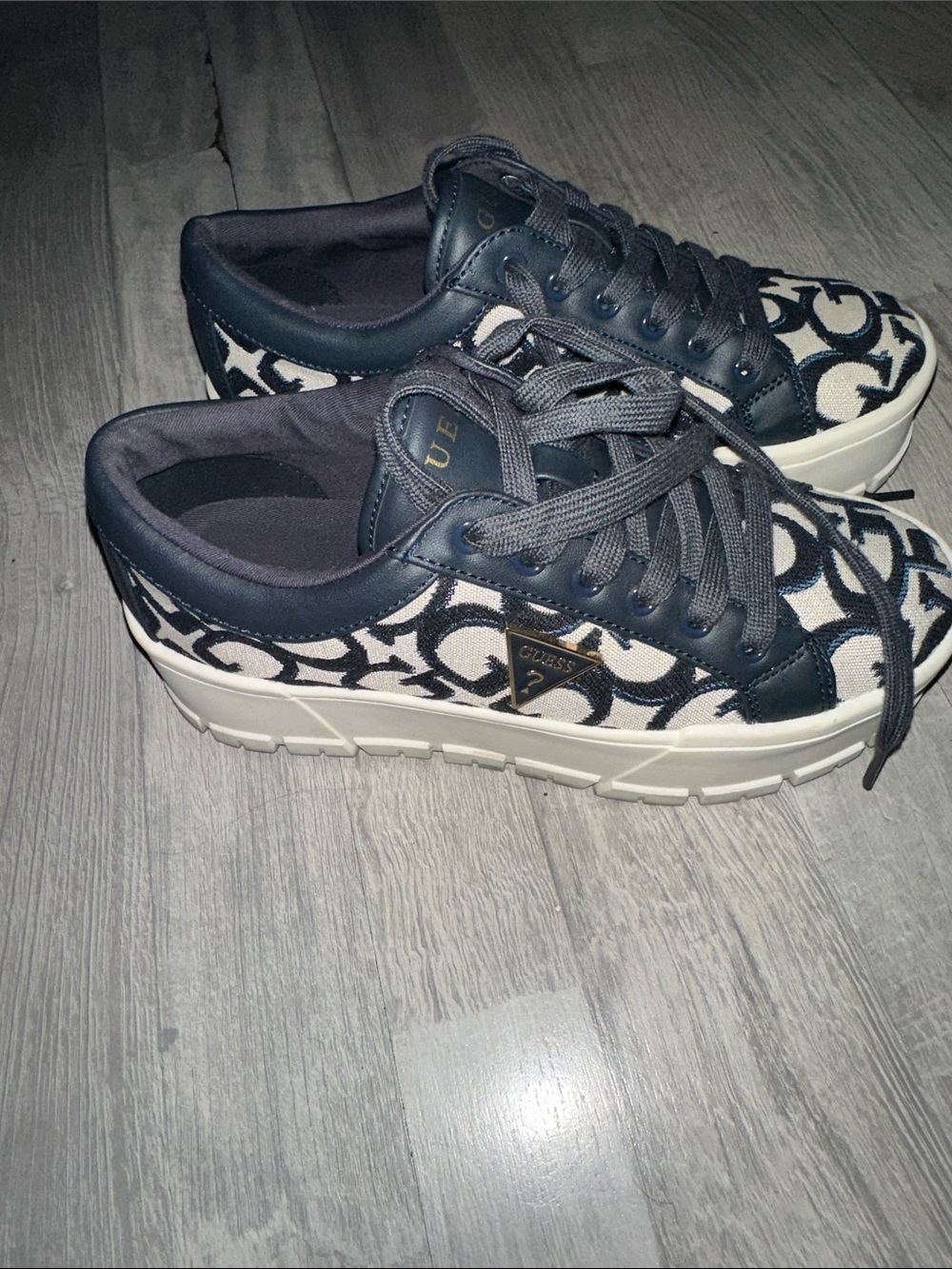 Guess Navy and White Logo Platform Sneakers